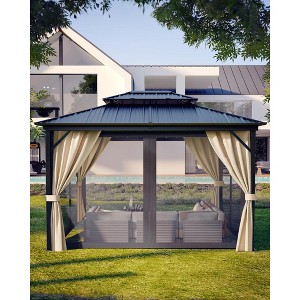 All-Weather Hardtop Gazebo with Double Metal Roof & Sturdy Aluminum Frame. Includes Net & Curtain for Year-Round Patio Comfort - 1 of 4