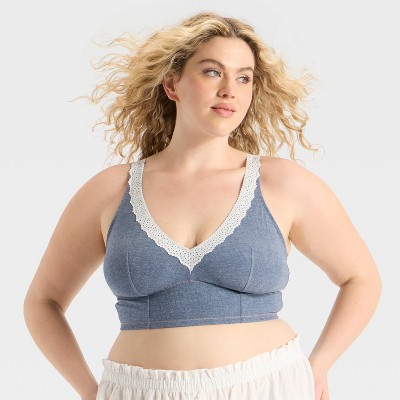 Women's Denim Scoop Longline Bralette - Colsie™ Dark Blue