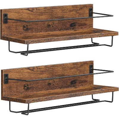 MaseiKar Wall Mounted Wine Rack 2 Pack, Wine Shelf Hanging Floating Wall Shelves, Wine Glass Bottle Rack Stemware Holder, for Living Room, Brown