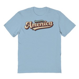Rerun Island Men's America Retro Font Americana 4Th Of July Short Sleeve Graphic Cotton T-Shirt - Light Blue XXL - 1 of 4