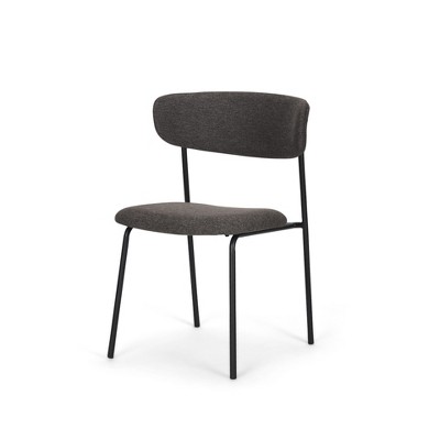 HomeRoots Gray and Black Upholstered Fabric And Metal Open Back Dining Side Chair
