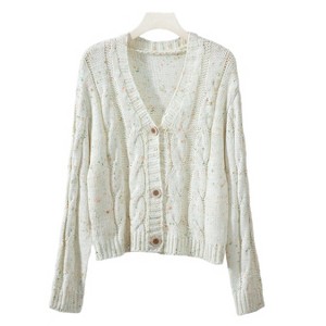 Women's Cardigan Speckled Cable Knit V Neck Long Sleeve Cardigan - 1 of 3