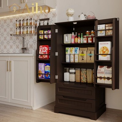 LunaLulinlk 47" H Pantry Cabinet with 2 Doors and 1 Drawer, Solid & Sturdy, Storage Cabinet for Entryway, Kitchen - Brown