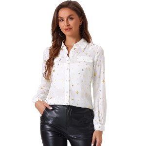 INSPIRE CHIC Women's Metallic Gilding Shiny Long Sleeve Vintage Shirt - 1 of 4