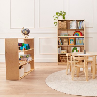 Natural Lacquered 36" Kids' Birch Wood 3-Shelf Storage Cabinet