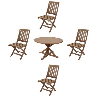 Heritage Teak 5pc 48" Flag Leg Dining Table Set with Armless Chairs - Natural - Courtyard Casual