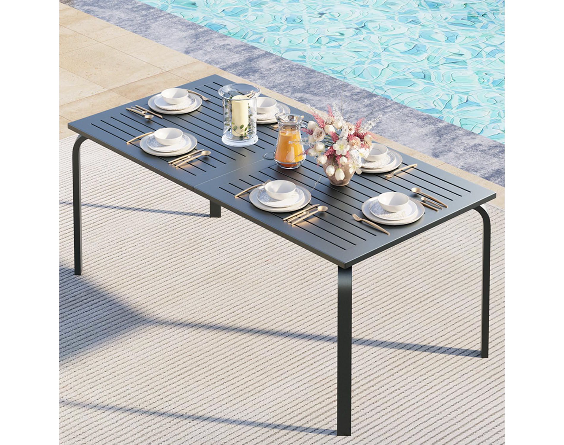 71" Outdoor Dining Table with Umbrella Hole - Aluminum Patio Table, Weatherproof & Rust-Proof Patio Dining Table