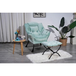 Living Room Chairs, Modern Cotton Fabric Lazy Chair with Ottoman, Footrest, and Side Pocket - 1 of 4