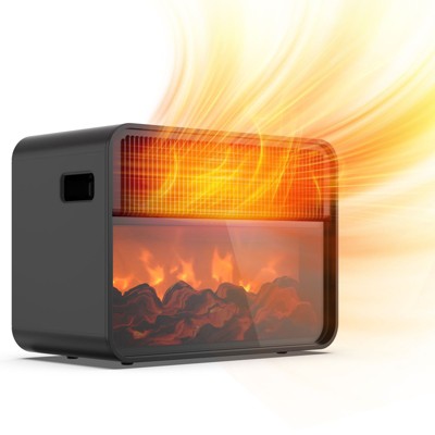 Teendow Portable Electric Heater, 3D Flame Space Heater with Thermostat, 1500W Ceramic Heating, Tip-Over & Overheat Protection for Home,Office,