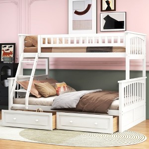Kumasinova Bunk Bed with 2 Drawers,Convertible Bed Frame with Ladder and Guardrail,Kids Wood Bed Frame with Strong Wooden Slats - 1 of 4