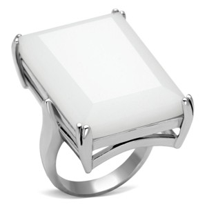 Slickblue Rhodium 925 Sterling Silver Ring - White Synthetic Glass, Oblong Solitaire, Women's Jewelry, Size 5-8 - 1 of 3