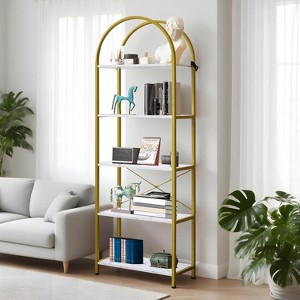 5 Tier Arched Bookshelf,Tall Standing Bookshelves with Metal Frame,Modern Open Storage Shelf Display Rack for Bedroom, Living Room, Home Office - 1 of 4