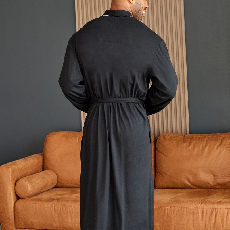 Men's Soft Cotton Knit Jersey Long Lounge Robe with Pockets, Bathrobe, 4 of 7