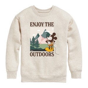 Boys' - Disney - Enjoy The Outdoors Mickey Graphic Long Sleeve Fleece Sweatshirt - 1 of 4