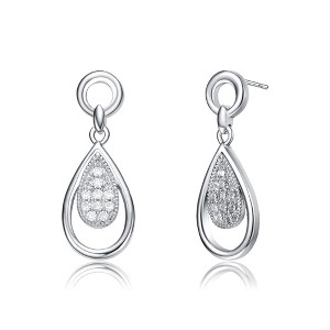Elegant Rhodium-Plated Pear Drop Earrings Adorned with Sparkling Cubic Zirconia for a Refined and Sophisticated Look - 1 of 3