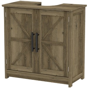 Farmhouse Pedestal Sink Storage Cabinet, Bathroom Sink Cabinet with 2 Barn Doors and Adjustable Shelf - 1 of 4