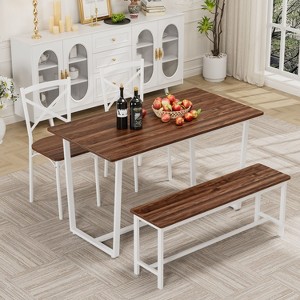 NicBex 4/6-Piece Industrial Style Dining Table Set & Backrest Chairs for Kitchen,Restaurant,Modern Dinette Set with Metal Frame Bench - 1 of 4