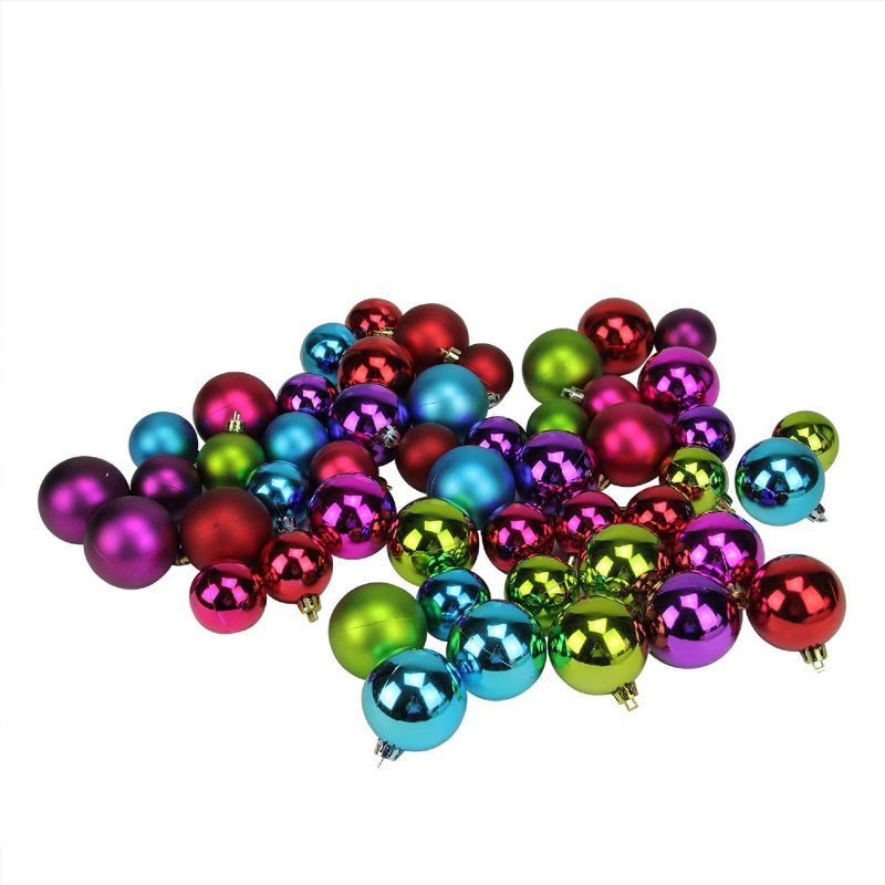 Northlight 50ct Shatterproof Shiny and Matte Christmas Ball Ornament Set 2" - Purple/Green, 1 of 3