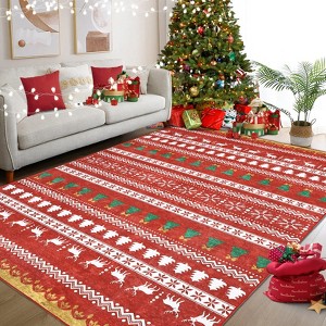 Christmas Area Rugs, Washable Non-Slip Festive Pattern Carpet, Soft Low Pile Foldable Stain Resistant for Bedroom, Home - 1 of 4
