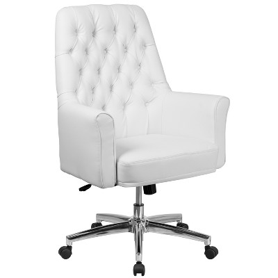 Ergonomic Mid-Back White LeatherSoft Executive Swivel Chair with Fixed Arms