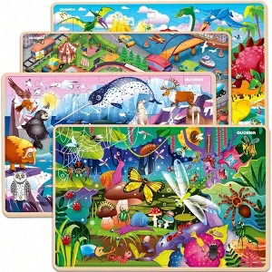 Wooden Puzzles for - 4x60 Piece Jigsaw Learning Game for Wood Toys - 1 of 4
