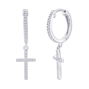 Diamonds D'Argento Sterling Silver, Cross Charm Diamond Huggies - (50 Stones) - Silver - 1 of 2