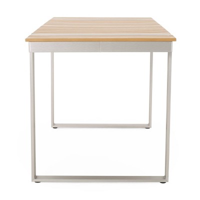 Cibola Natural and Silver Aluminum Outdoor Dining Table with Faux Wood Slats