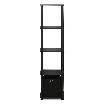 Furinno 5-Tier Black No-Tools Display Shelf with Storage Bin