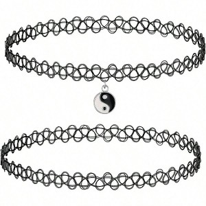 2PC Tattoo Choker Necklace - 90s Y2K Black Chokers with Rainbow Charms - 1 of 4