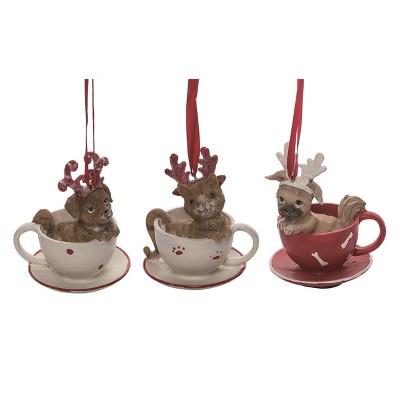 Transpac Resin Pet Tea Cup Ornament Set of 3 Christmas Home Decorations