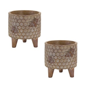 Polyresin Pots With Legs Set of 2 5.25 Inch Height For Indoor Decor Brown By Melrose - 1 of 3