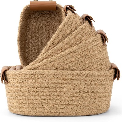 BRINJOY Beautiful Storage Basket Set of 5 - Sturdy Cotton Rope Baskets for Shelves Are Perfect for Organizing Your Home