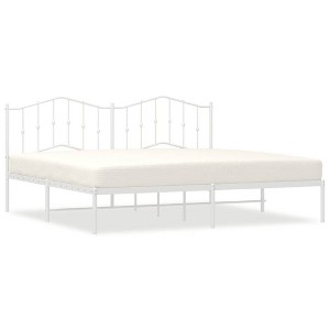 vidaXL King Metal Bed Frame with Headboard, Sturdy Steel, White, No Mattress - 1 of 4