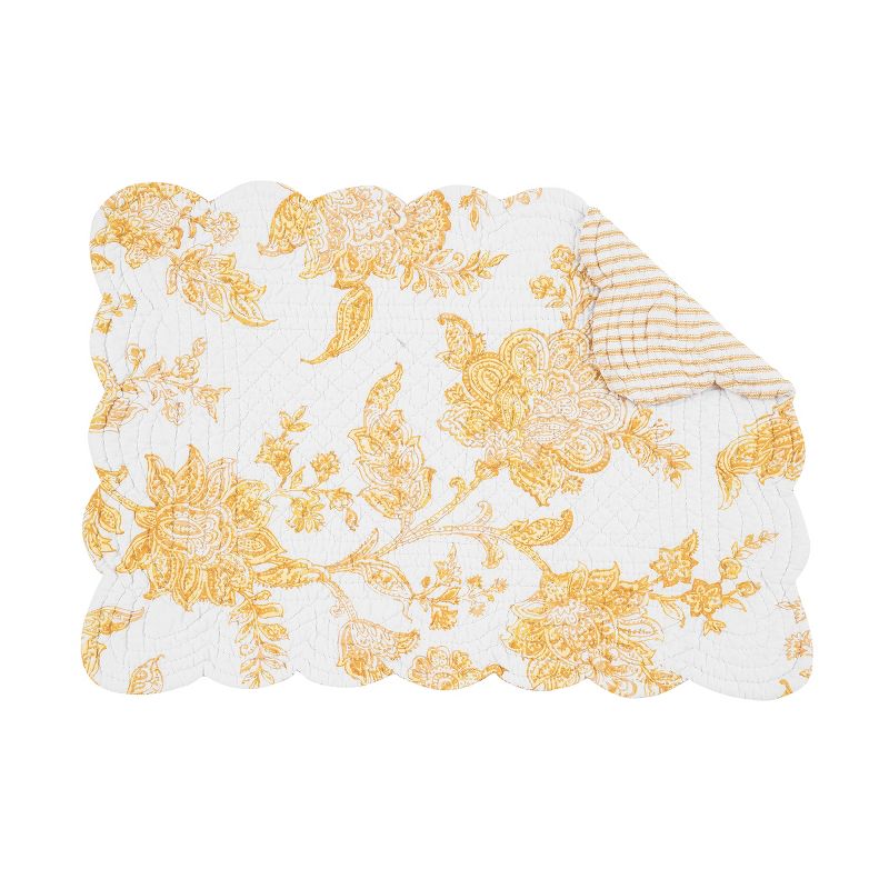 C&F Home Miriam Ochre Quilted Reversible Yellow Damask Placemat Set of 6, 1 of 10