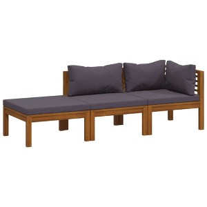vidaXL Solid Acacia Wood Patio Lounge Set - 3 Pieces with Removable Dark Gray Cushions and Modular Design for Garden, Outdoor Seating - 1 of 4