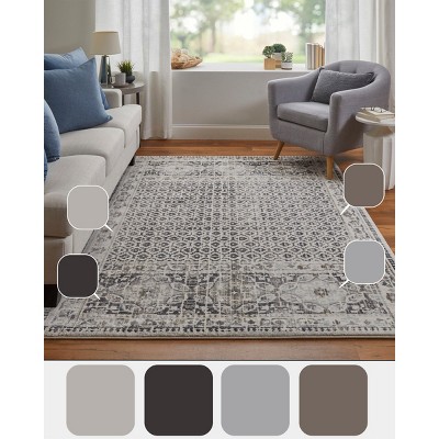 Ivory and Beige Easy-Care Synthetic Rectangular Rug