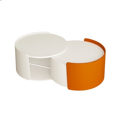 FONTOI End Table Modern Nesting Coffee Table Space Saving Round Pull Out Accent Table Set for Living Room Office, Antique White, 51.18"*31.5"*16.34"