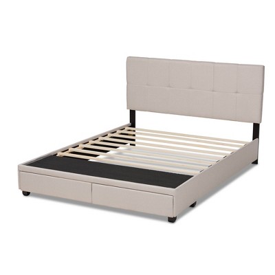 Elegant Beige Linen Queen Storage Bed with Biscuit Tufting