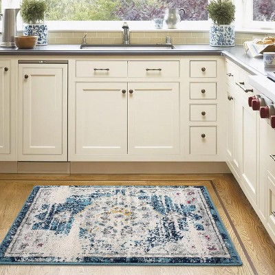 Acekool Area Rug Plush Non-Shedding Low Pile Stain Resistant Non Slip Vintage Medallion Accent Carpet for Living Room Bedroom