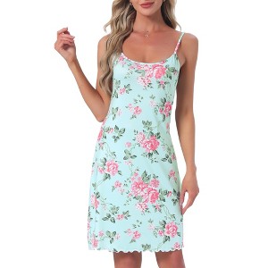 INSPIRE CHIC Women's Floral Sleepdress Midi Rose Sleeveless Spaghetti Strap Round Neck Soft Casual Loungewear - 1 of 4