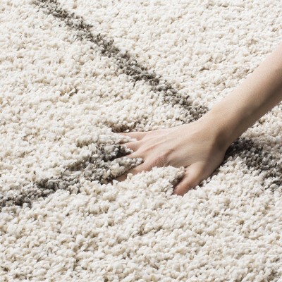 Ivory and Grey Diamond Shag 5' x 7' Area Rug