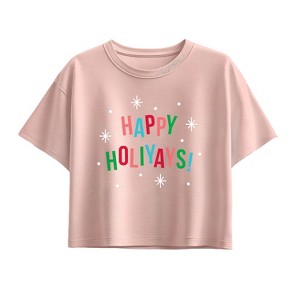 Girls' - Instant Message - Happy Holiyays Short Sleeve Boxy Graphic T-Shirt - 1 of 2