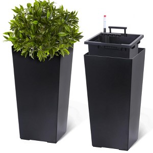 Planter Set of 2, Indoor ＆ Outdoor White Taper Planter with Shelf Insert, Self-Absorbing Plastic Flower Pots, - 1 of 4