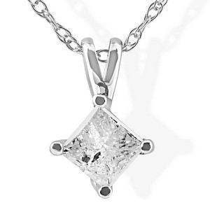 Pompeii3 1/3Ct Princess Cut Solitaire Diamond 14K White Gold Pendant & Chain - 1 of 4