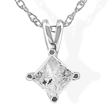 Pompeii3 1/3Ct Princess Cut Solitaire Diamond 14K White Gold Pendant & Chain