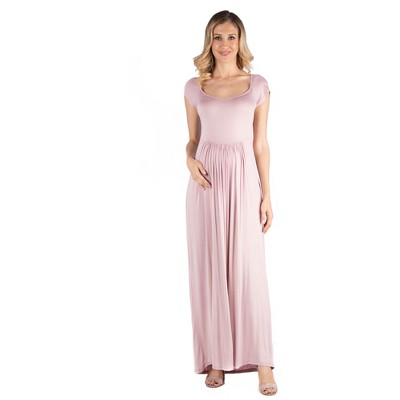 24seven Comfort Apparel Maternity Maxi Dress with Round Neck and Empire Waist