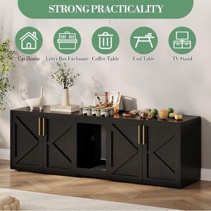 55in Wide Cat Litter Box Enclosure for 2 Cats, Modern Wooden Hidden Double Litter Box Enclosure Furniture with Soft Cushion for Cat Washroom - 1 of 4