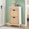 Natural Rattan Shoe Cabinet, 2 Flip Door Shoe Rack with a Drawer, Modern Freestanding Shoe Organizer with 3 Position Adjusted and Removable Shelf - 3 of 4