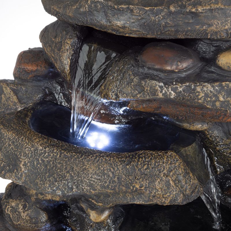 Nature Spring 3-Tiered Electric Waterfall Cascade Fountain With Pump and LED Lights, 5 of 7