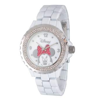 Women's Disney Minnie Mouse Enamel Sparkle White Alloy Watch - White